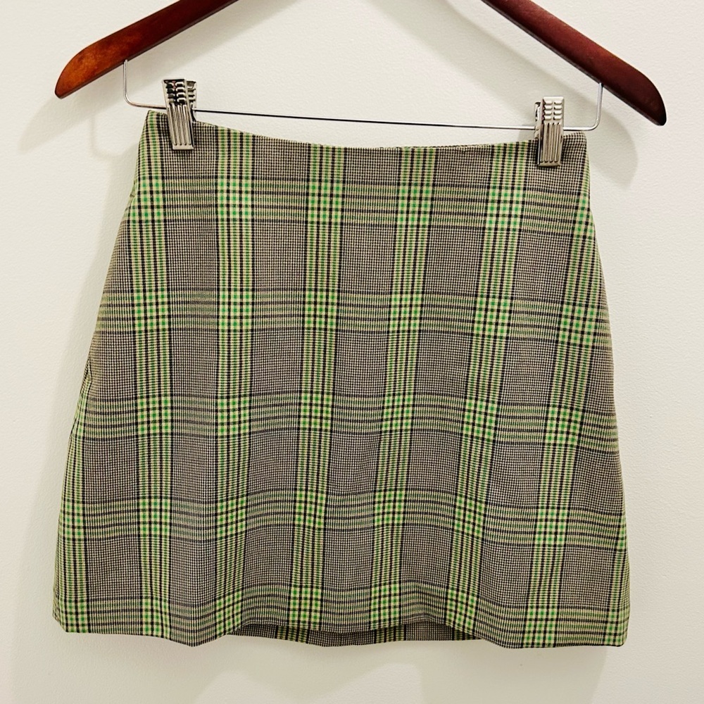 Wilfred Aritzia Plaid Mini Skirt 00 green tan blue